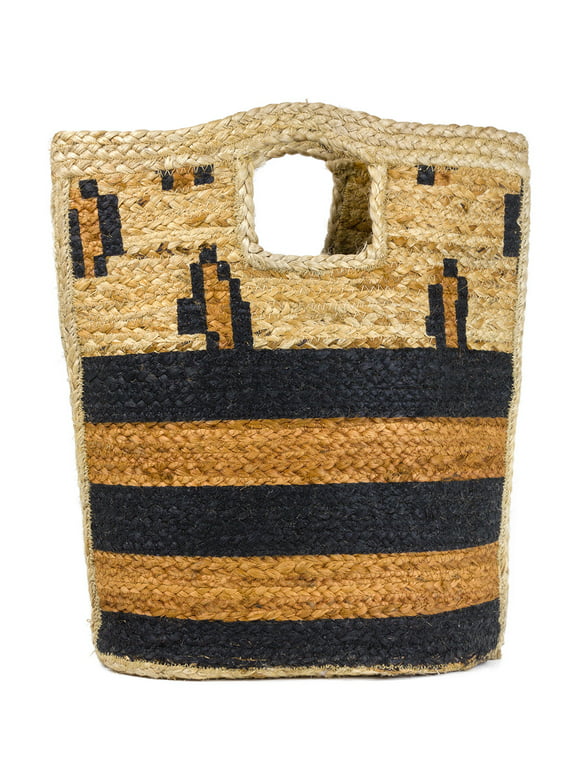 Magid Women's Jute Striped Bucket Bag With Cut Out Handle