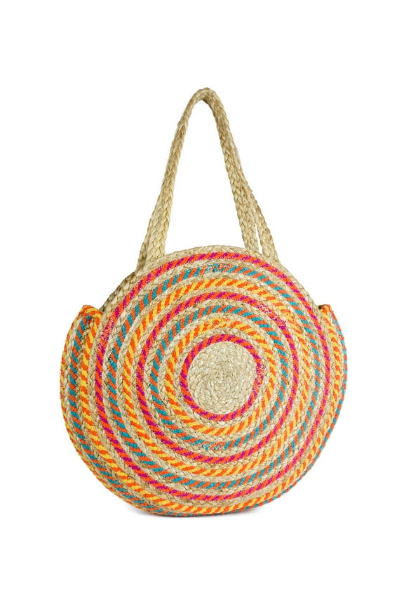Women's Multi Color Jute Circle Woven Shoulder Bag