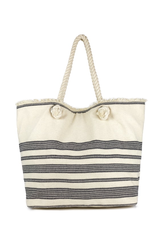 Women's Spring Oversized Cotton Tote with Rope Handles Black