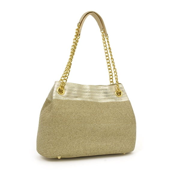 Magid Women's Straw Handbag with Chain Gold