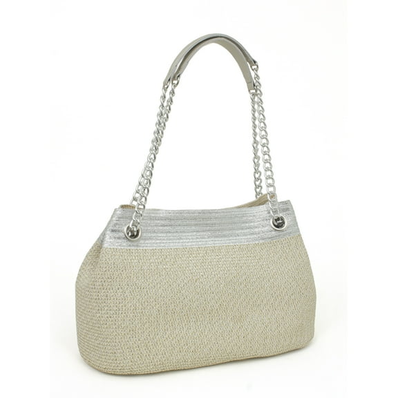 Magid Women's Straw Handbag with Chain Silver