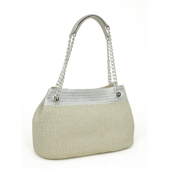Magid Women's Straw Handbag with Chain Silver