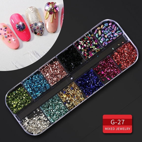 Magik 12 Grids Nail Glitter Flakes Sequins Rhinestones Pearl Nail Art Decorations