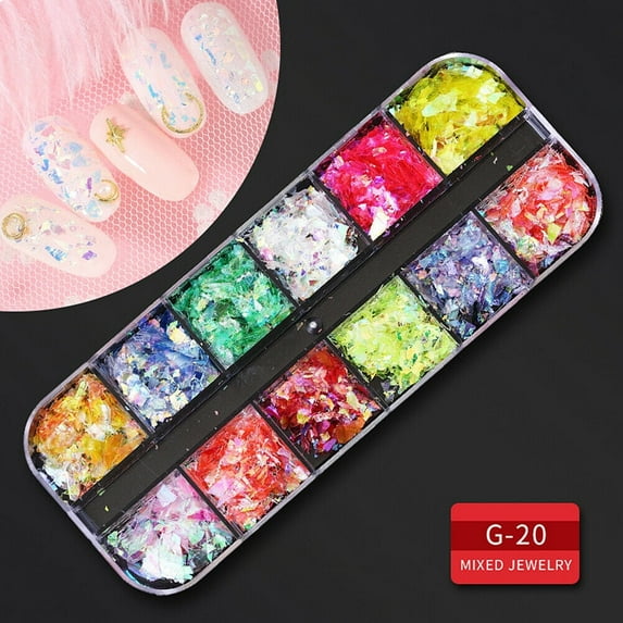 Magik 12 Grids Nail Glitter Flakes Sequins Rhinestones Pearl Nail Art Decorations