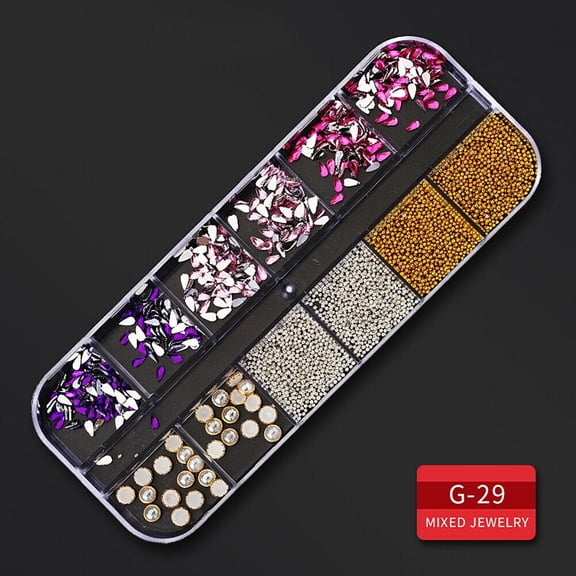 Magik 12 Grids Nail Glitter Flakes Sequins Rhinestones Pearl Nail Art Decorations
