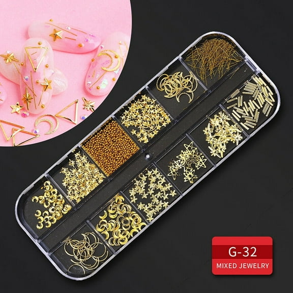 Magik 12 Grids Nail Glitter Flakes Sequins Rhinestones Pearl Nail Art Decorations