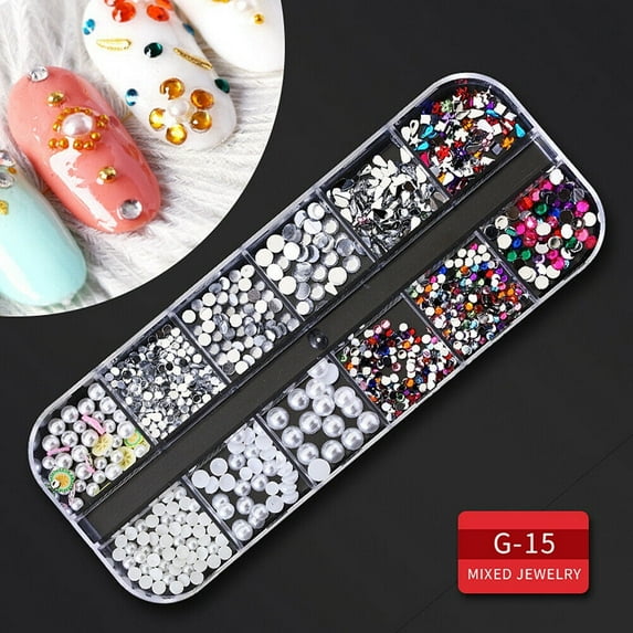 Magik 12 Grids Nail Glitter Flakes Sequins Rhinestones Pearl Nail Art Decorations