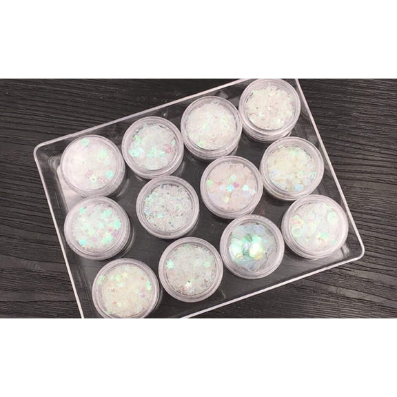 Magik 12 Pack Nail Art Glitter Powder Pieces UV Gel Acrylic Sequins Decoration Tips (#11 Transparent Sequins Set)
