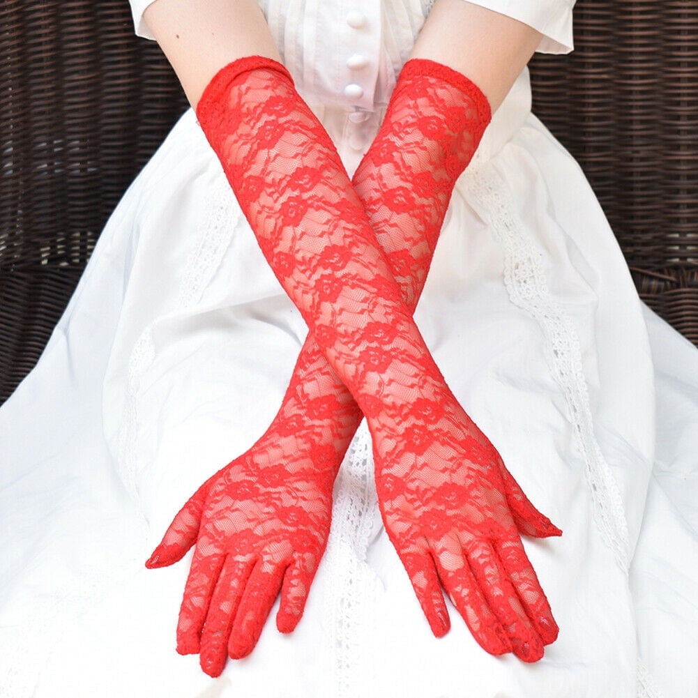 Magik 16.9'' Sexy Lace Gloves Thin Long Bride Wedding Party Elbow Long ...