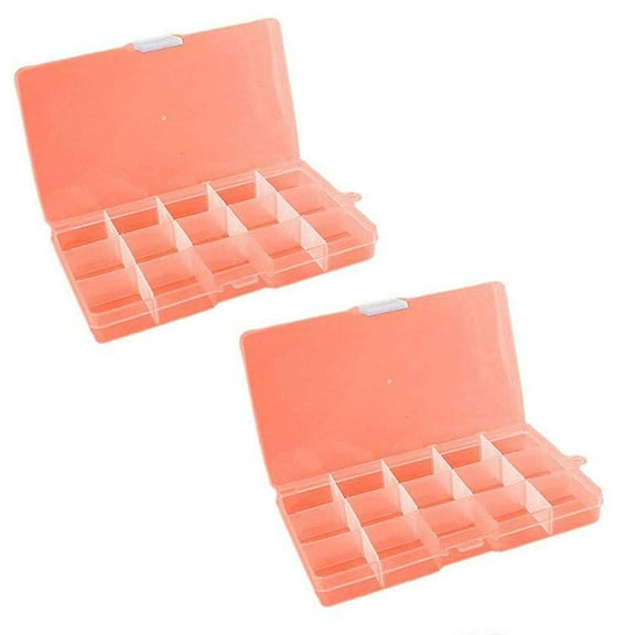 Magik 2-4 Pack Plastic Storage Case Box Jewelry Earring DIY Making Tool Containers 15 Grids Removable Dividers (2 Pack, 15 Grid Orange)
