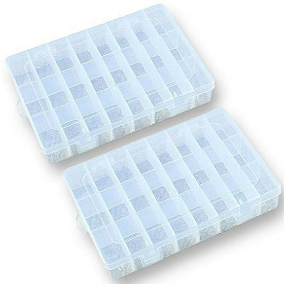 Magik 2 Pack Plastic Storage Case Box Jewelry Earring DIY Making Tool Containers 24 Grids Removable Dividers (24 Compartments) (2 Pack, White)