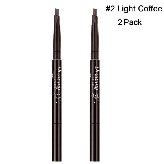 Magik 2 Pack Waterproof Eyebrow Pencil Retractable Slant Tip & Brush Double-ends Natural Hair-like Look (#2 Light Coffee)