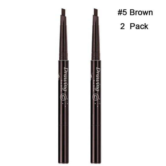 Magik 2 Pack Waterproof Eyebrow Pencil Retractable Slant Tip & Brush Double-ends Natural Hair-like Look (#5 Brown)