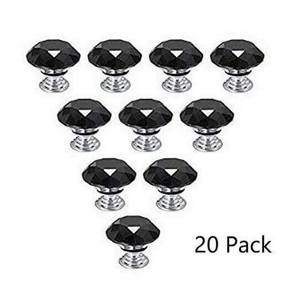 Magik 20Pcs Crystal Glass Cabinet Knob Diamond Shape 30mm Drawer Cupboard Handle Pull (Black)