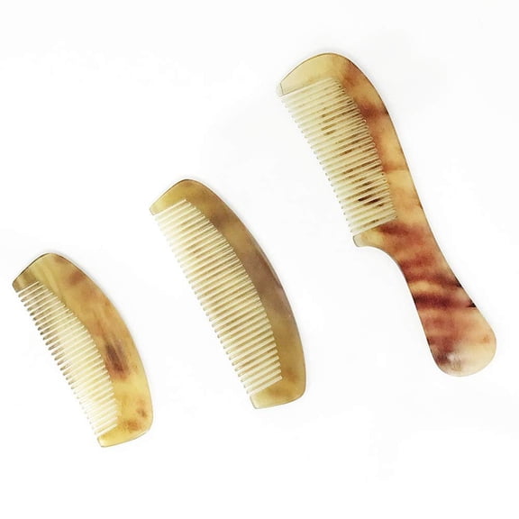 Magik 3~5 Pack Massage Tendon Comb Natural Amber Ox Horn Portable Hair Beard Unisex Tool Gift (3 Pack, Ox Horn Comb)