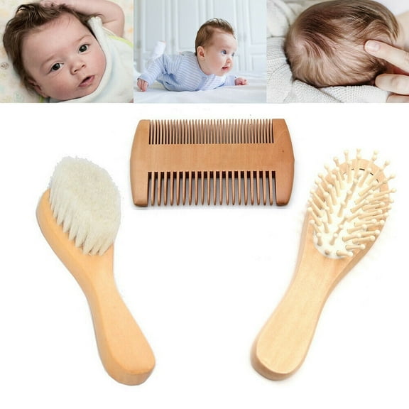 Magik 3 Pack Wooden Baby Hair Brush Comb Set Newborn Toddler Bristles Massage Scalp