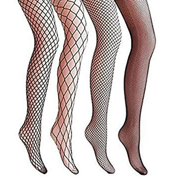 Magik 4 Packs Women Fishnet Stocking Cross Seamless Nylon Mesh Tights Pantyhose (Black Fishnet)