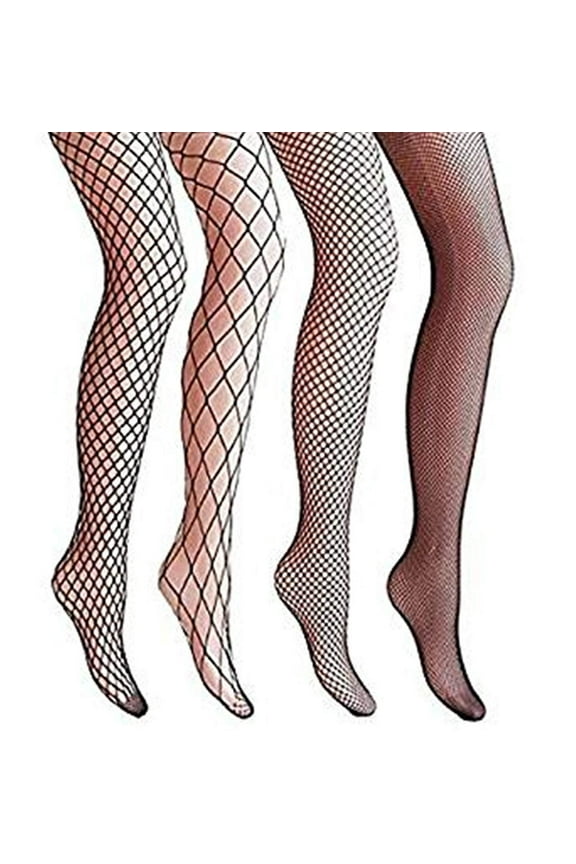 4 Packs Women Fishnet Stocking Cross Seamless Nylon Mesh Tights Pantyhose (Black Fishnet)