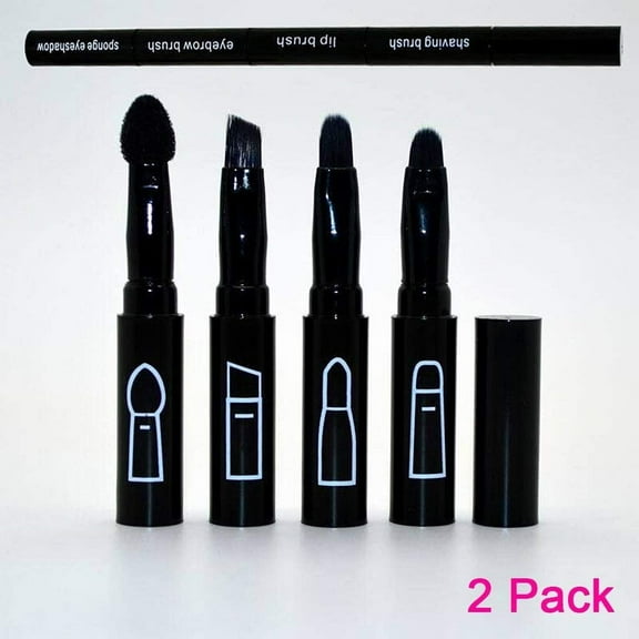 Magik 4pcs Mini Portable Make Up Brush Cosmetic Set Multi-fuctional Beauty Makeup Brushes (2 Pack, Black)