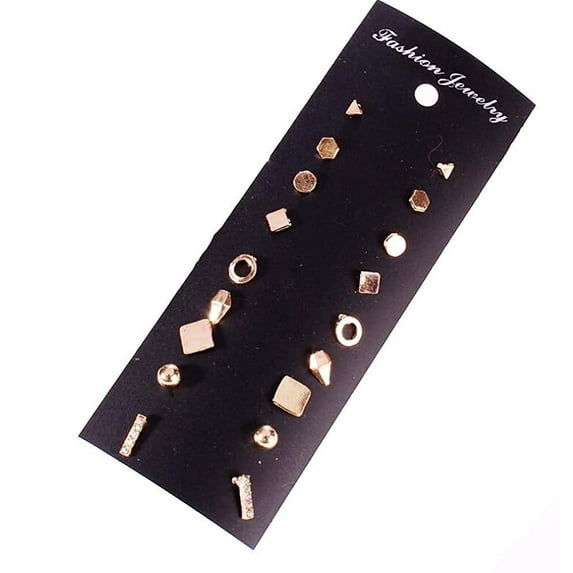 Magik 6~12 Pairs Fashion Rhinestone Crystal Pearl Earrings Set Women Ear Stud Jewelry (Geometry 9 Pairs Gold)