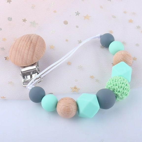Magik Baby Pacifier Clip Chain Binky Holder Teething Beads Wooden Silicone