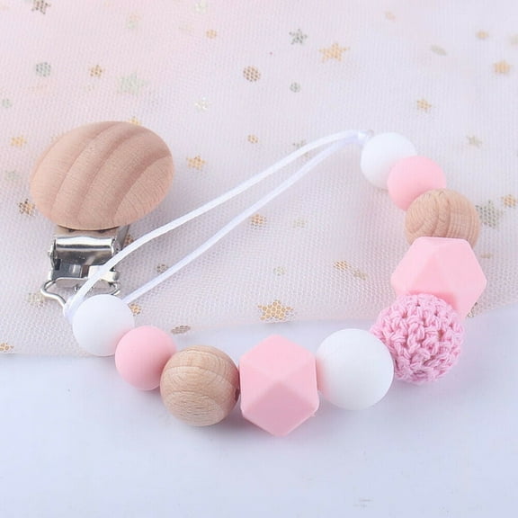 Magik Baby Pacifier Clip Chain Binky Holder Teething Beads Wooden Silicone