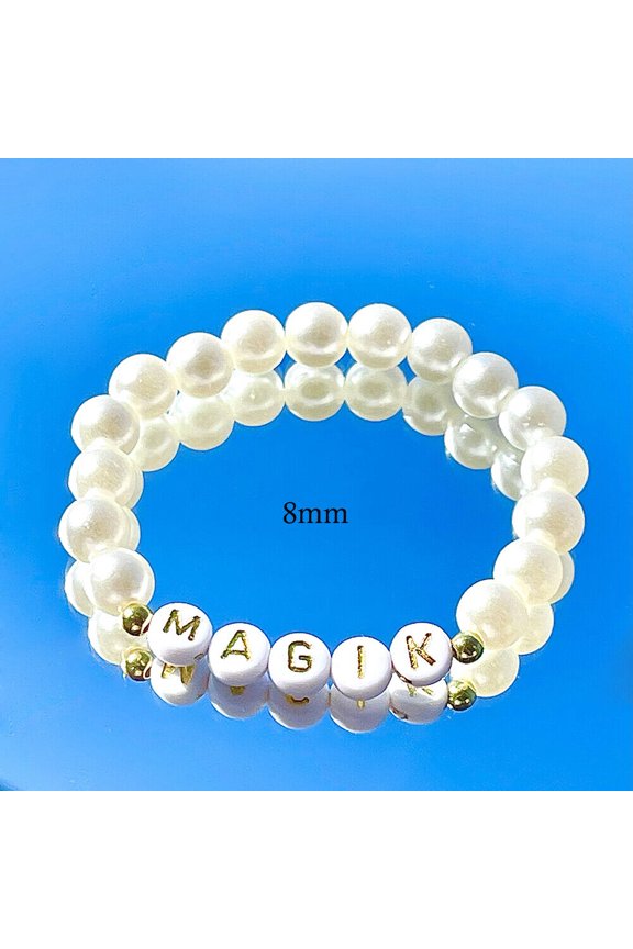 Custom Name Bracelet High Luster Imitation Pearl Stackable Mama Bracelet