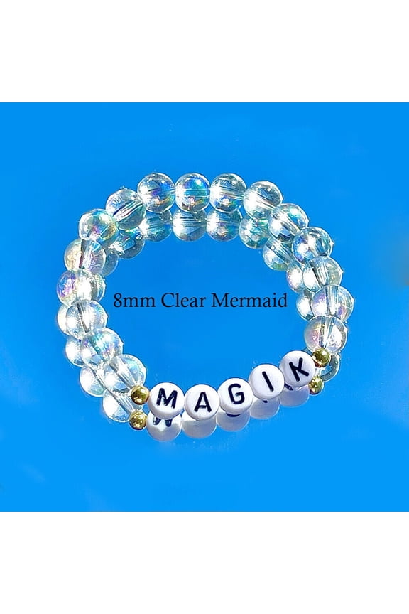 Custom Name Glass Bead Soap Bubbles Mermaid Holographic Aura Mama Bracelet