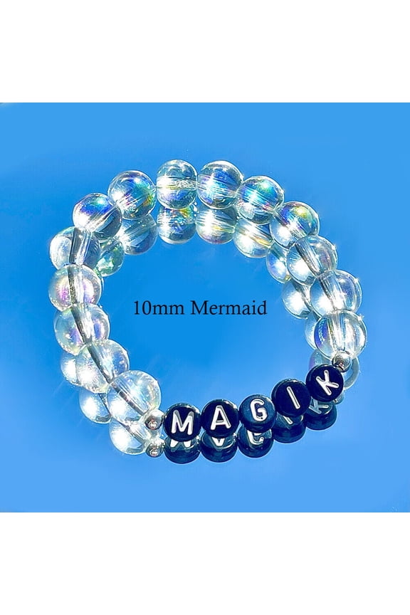 Custom Name Glass Bead Soap Bubbles Mermaid Holographic Aura Mama Bracelet