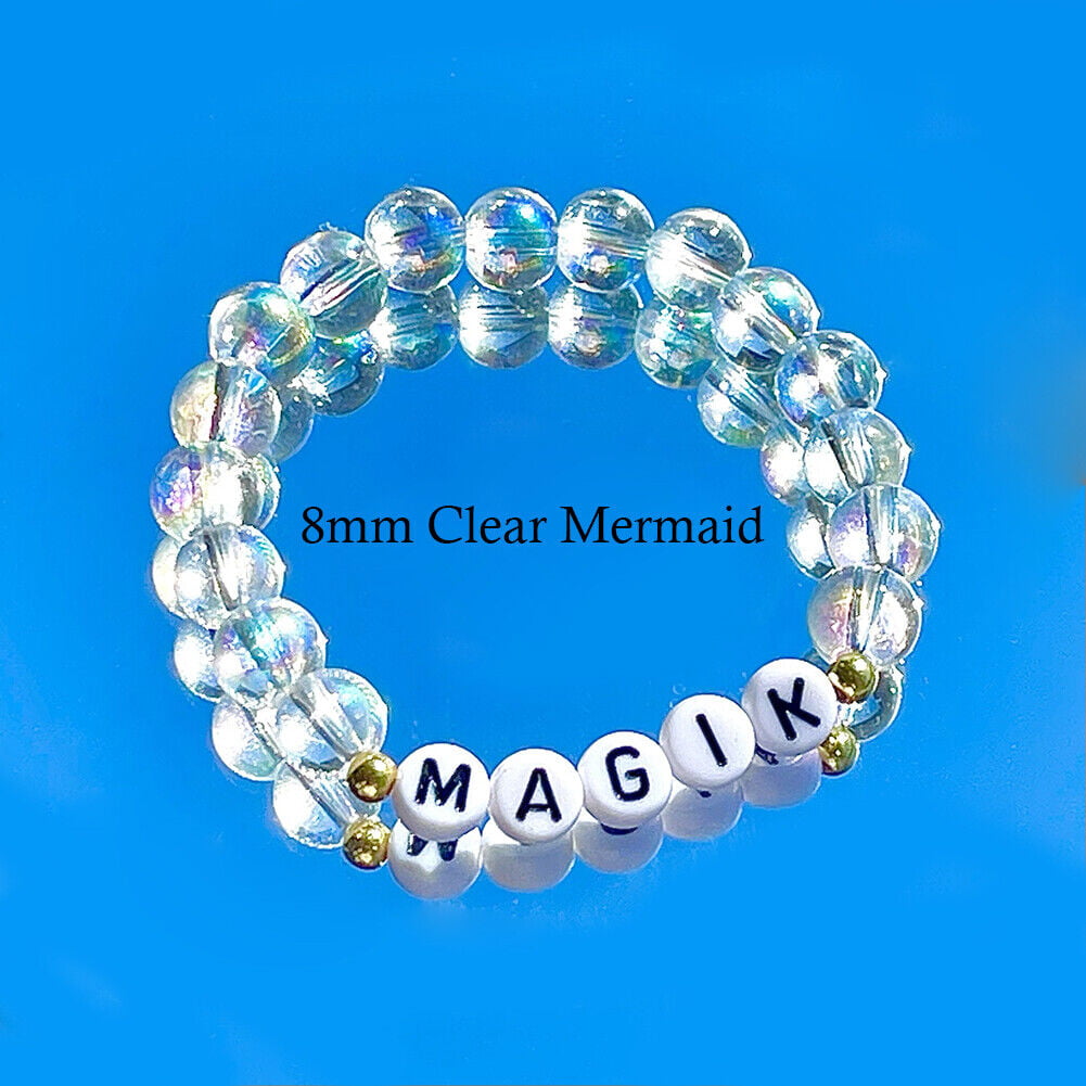 Magik Custom Name Glass Bead Soap Bubbles Mermaid Holographic Aura Mama Bracelet, Women's, Size: One size, Clear
