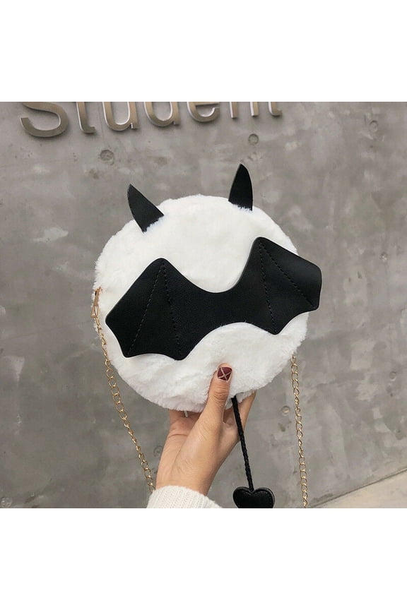 Devil Monster Crossbody Shoulder Bag Faux Fur Fluffy Bat Doll Toys Handbag