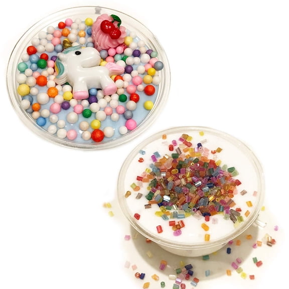 Magik Handmade Unicorn/Rainbow Jelly Birthday Cake Cup Cake Slime Glossy Butter Stretchy Charm (Rainbow Jelly+Unicorn Dessert, 4oz+4oz)