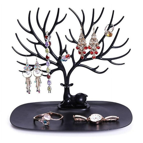 Magik Jewelry Deer Tree Stand Display Organizer DIY Handcrafts Parts Necklace Ring Earring Holder Rack (Black, 1 Pack)
