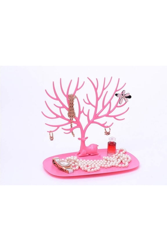 Jewelry Deer Tree Stand Display Organizer DIY Handcrafts Parts Necklace Ring Earring Holder Rack (Pink, 1 Pack)