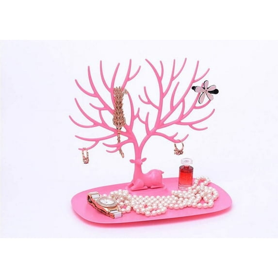 Magik Jewelry Deer Tree Stand Display Organizer DIY Handcrafts Parts Necklace Ring Earring Holder Rack (Pink, 1 Pack)