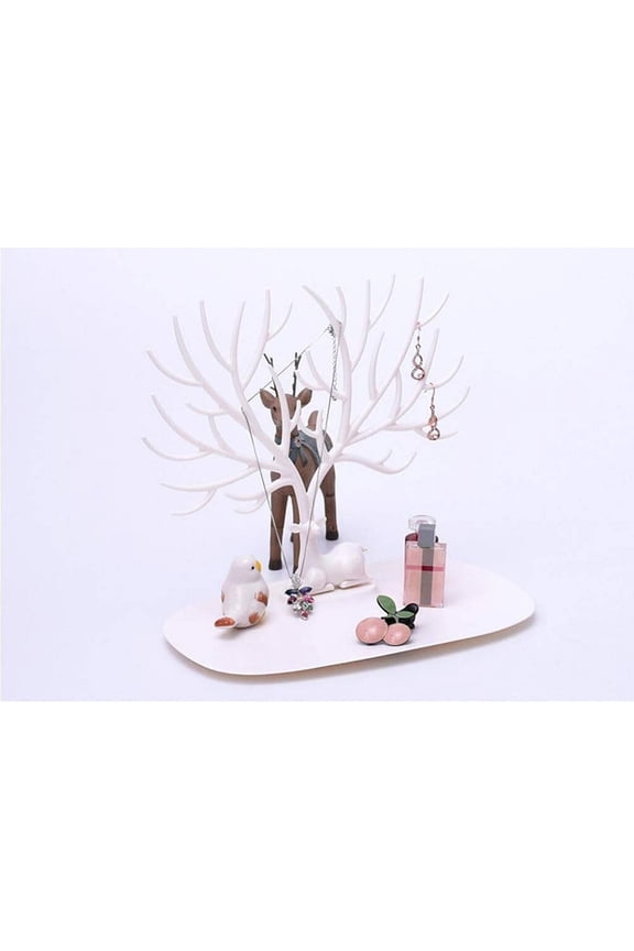 Jewelry Deer Tree Stand Display Organizer DIY Handcrafts Parts Necklace Ring Earring Holder Rack (White, 1 Pack)