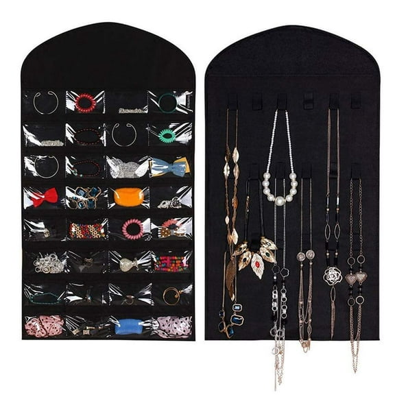 Magik Jewelry Hanging Non-Woven Organizer Holder 32 Pockets 18 Hook & Loops (Black)