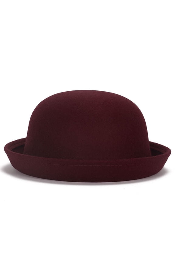 Men Women Woolen Roll-up Brim Fedora Bowler Hat