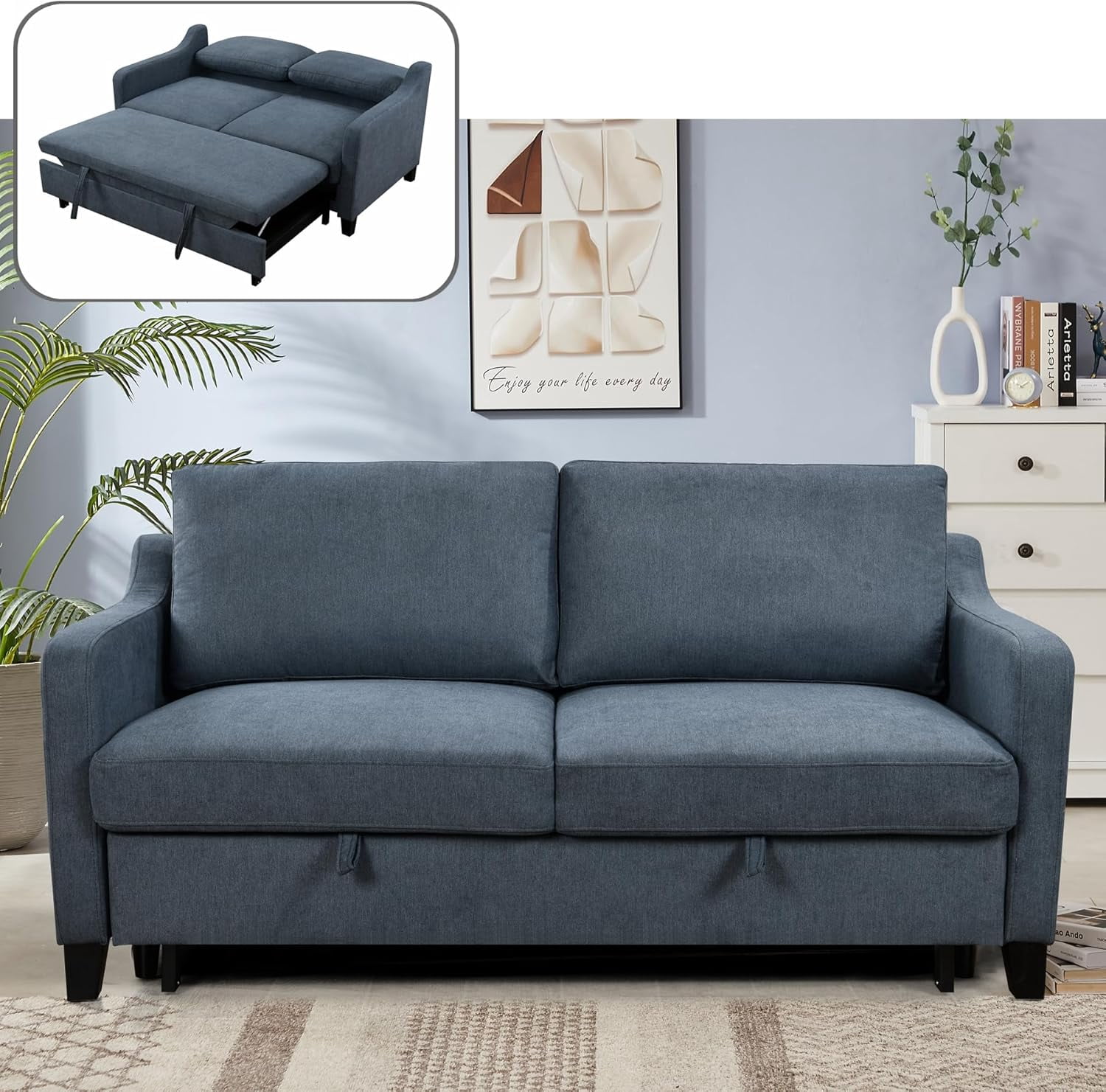 Magik Queen Size Sofa Bed, 3 in 1 Convertible Sleeper Couch with Pull ...