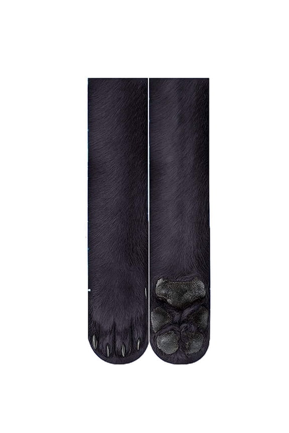 Unisex Women Men Adult Teen 3D Animal Print Sock Paw Crew Cotton Socks (Black Bear, Adult)