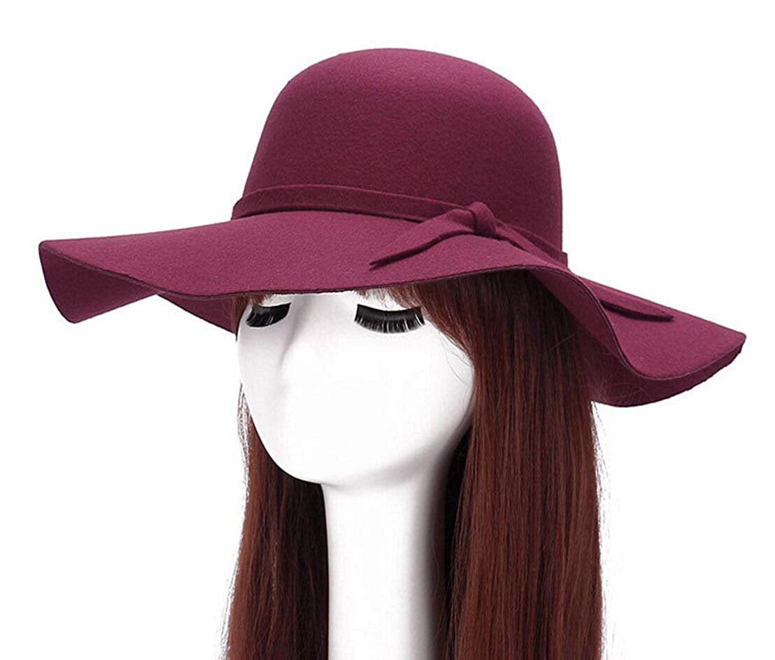 Magik Vintage Women Ladies Wide Brim Floppy Warm Wool Blend Felt Hat Trilby Bowler  Cap (Hot Pink) 