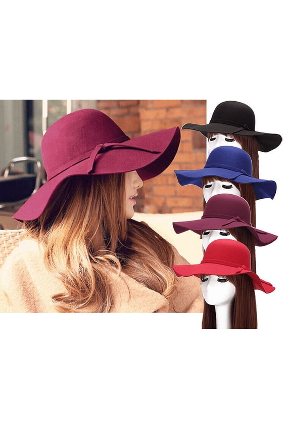 Magik Vintage Women Ladies Wide Brim Floppy Warm Wool Blend Felt Hat Trilby Bowler Cap (Camel)