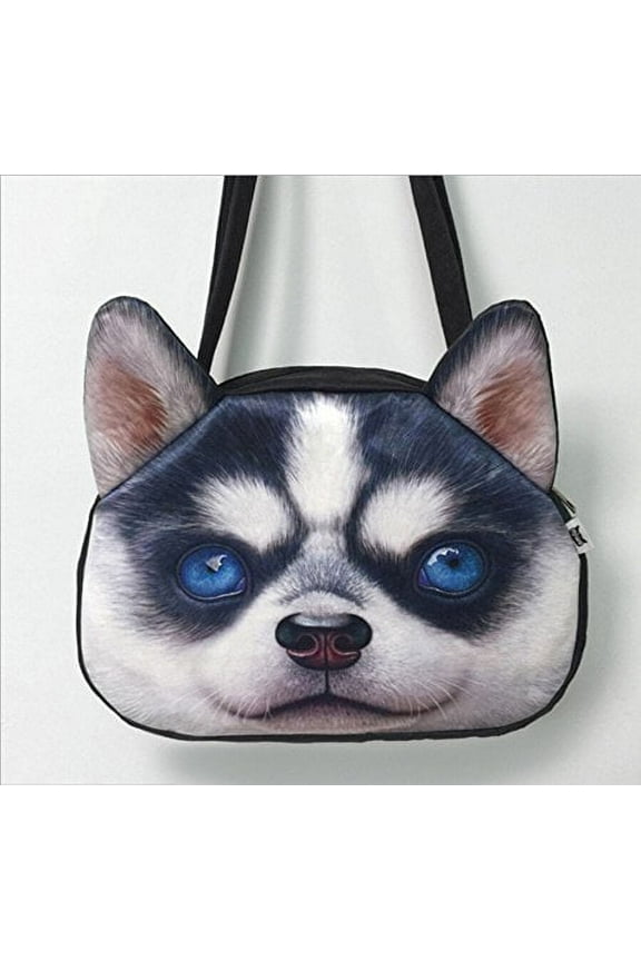 Virtual 3D Cat Dog Face Imitation Suede Shoulder Bag Animal Pattern Handbag Shopping Tote (#6 Husky)