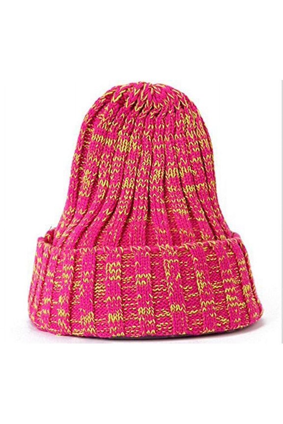 Wool Beanie Knit Ski Cap Hip-hop Mixed Color Winter Warm Unisex Wool Hat (Pink/Yellow)