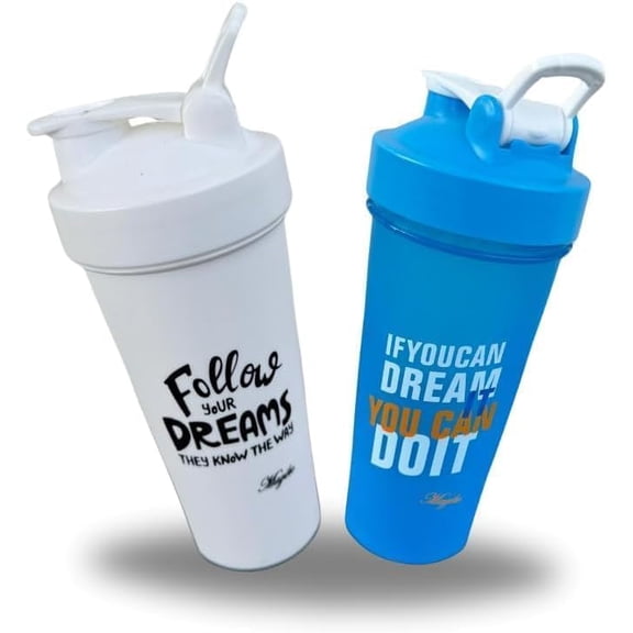 Magiko Motivational Protein Shaker, 2-Pack 28oz Nutrition Water Bottle, Blue/White