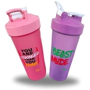 Magiko Motivational Protein Shaker, 2-Pack 28oz Nutrition Water Bottle, Pink/Purple