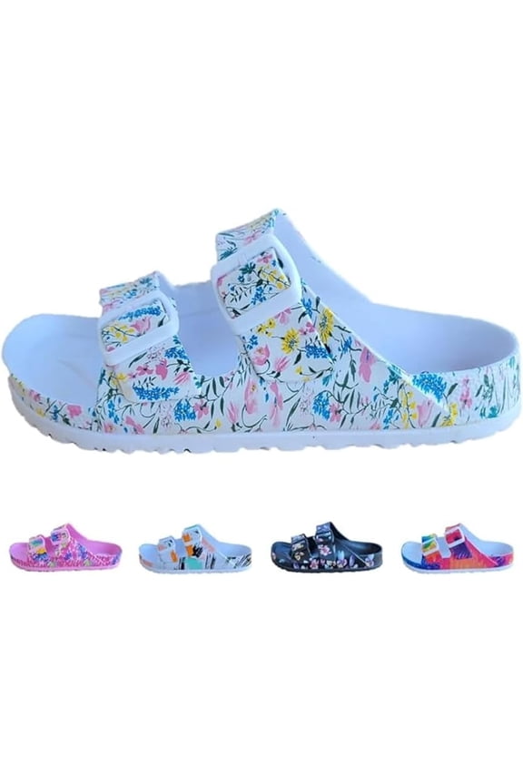 Women's Adjustable Double Buckle Slide Sandal, White, US 8