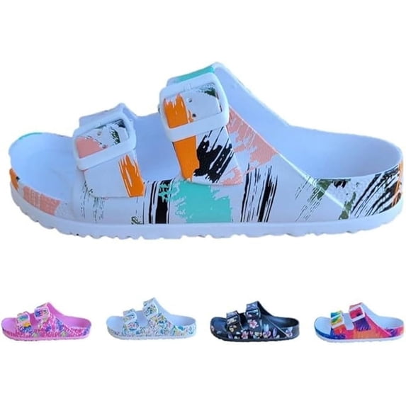 Magiko Women's Sandals, Slip-Resistant Slide Flat Heel, Platform, Open Toe, White, Size 10