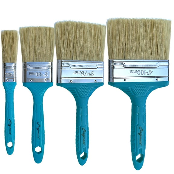 Magimate Stain Brushes Set 1-inch 2-inch 3-inch and 4-inch, Bristle Blended with Synthetic Paint Brush Assortment, Chip Brushes Variety Pack of Four Staining Brushes in Teal Color