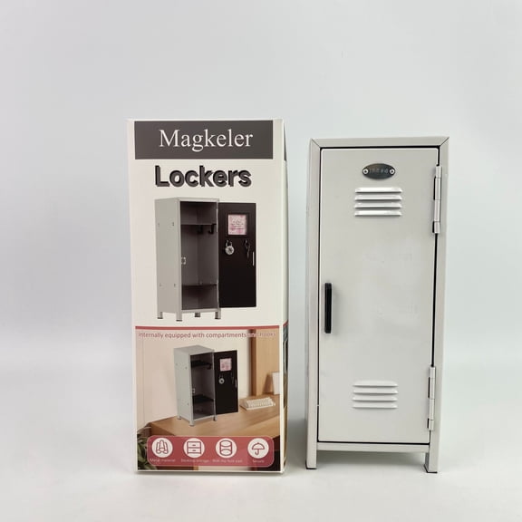 Magkeler Lockers,Mini storage cabinet with lock and key, stickers, desktop metal storage cabinet, desktop storage manager, white